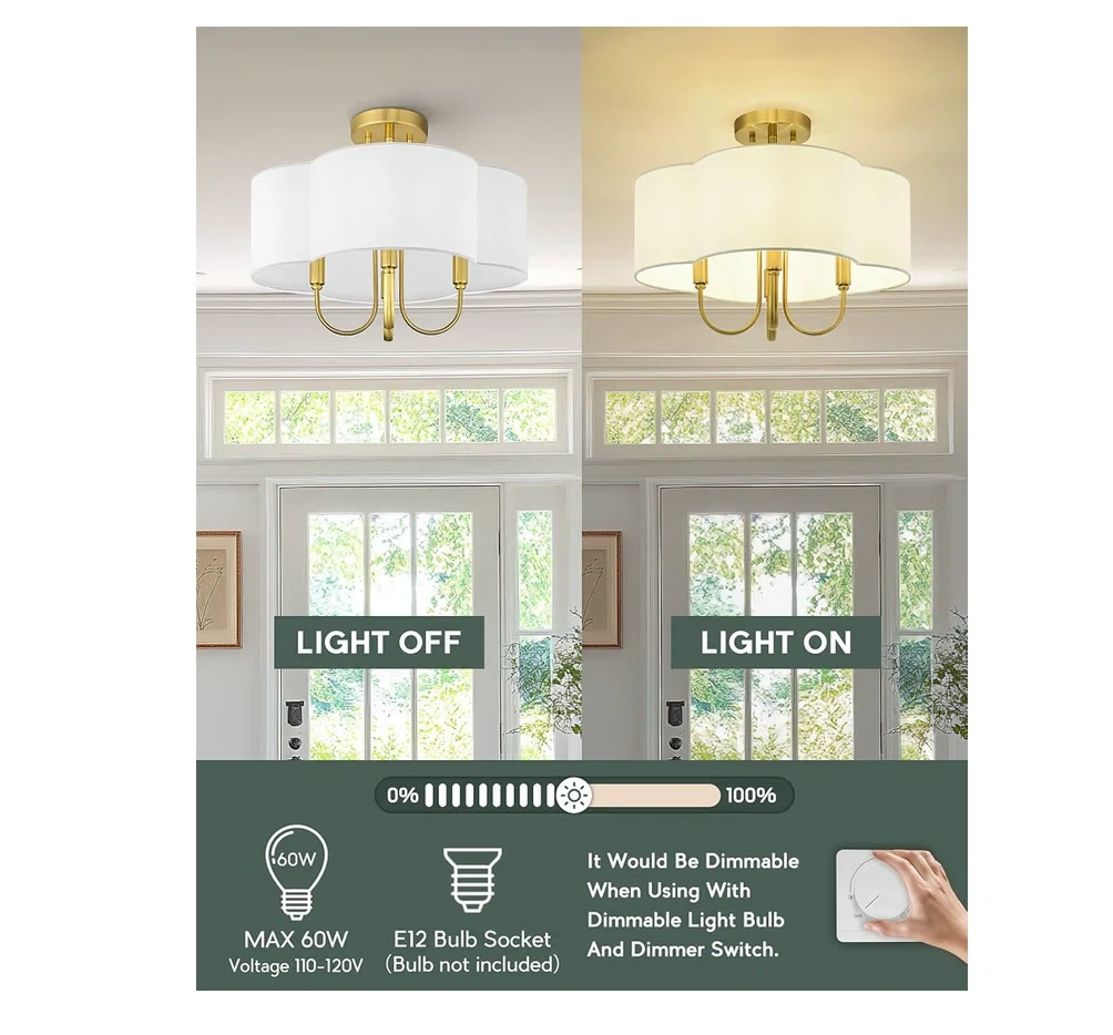 METWET 13.5'' Gold Semi Flush Mount Ceiling - photo 3
