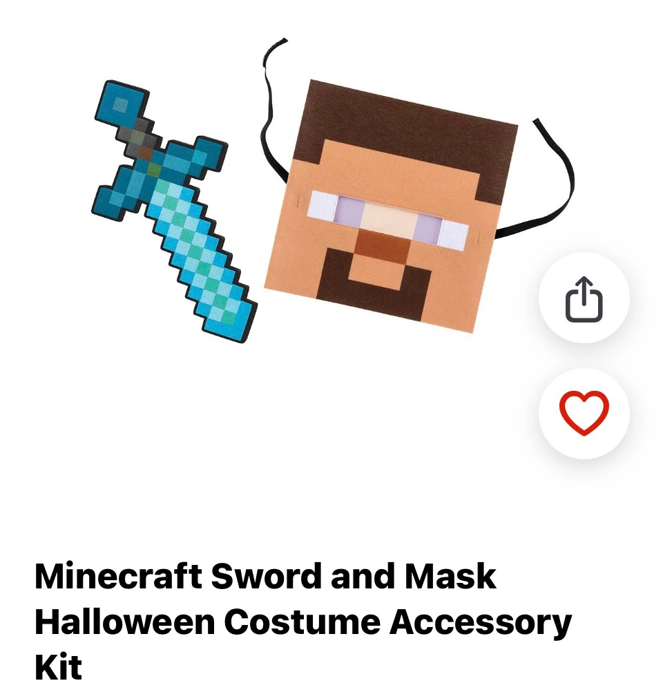 NEW Minecraft Steve Mask and Diamond Sword Set