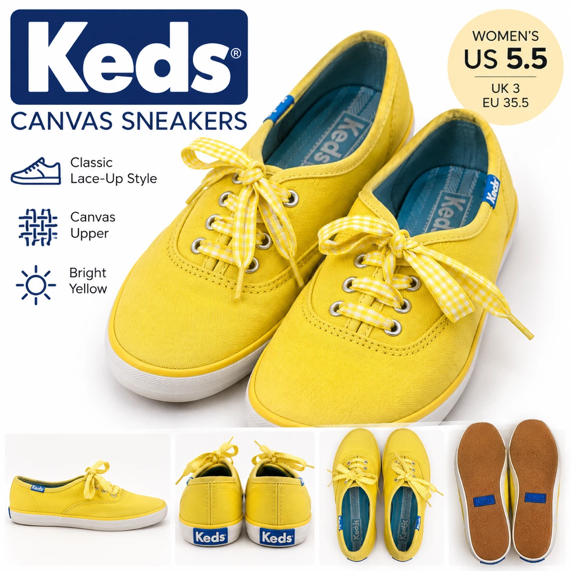 Keds Bright Yellow Canvas Sneakers Women's Size 5.5