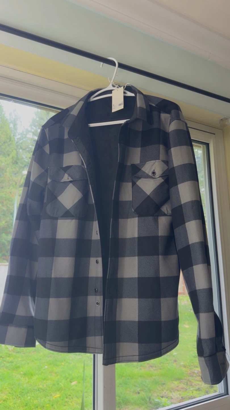 Mens Black and Grey Buffalo Check Flannel Shirt - photo 2