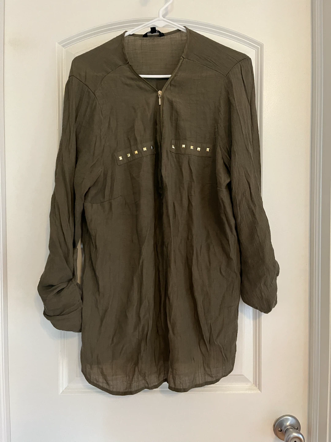 Unique Spectrum Olive Green Zip Shirt 2X