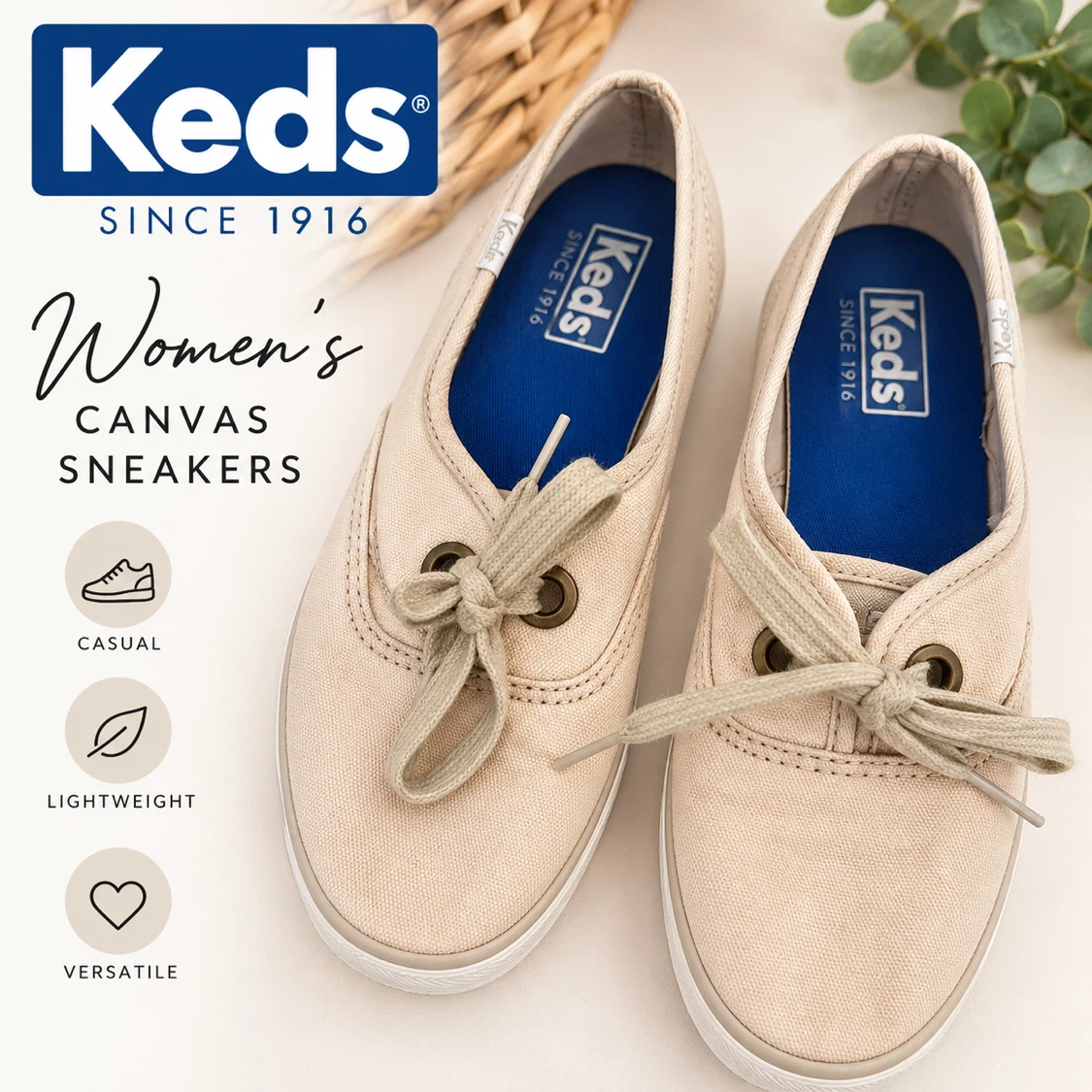 Keds Women's Canvas Sneakers - Beige Size 5.5