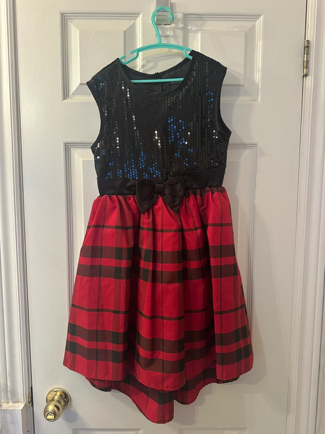 Girls Sequin and Plaid Holiday Dress
