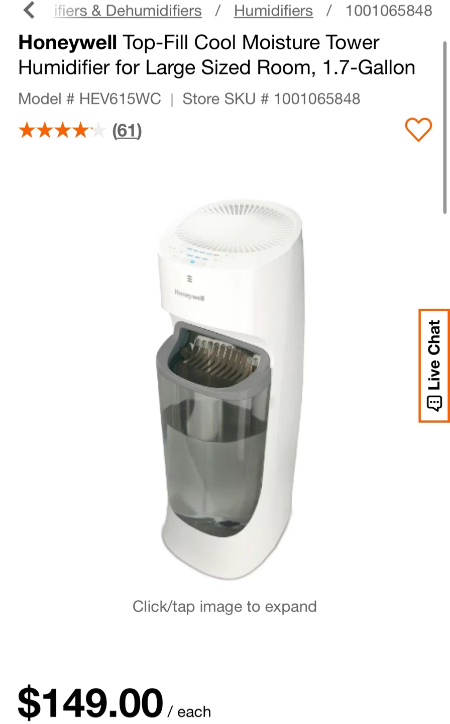 Honeywell Top-Fill Cool Moisture Tower Humidifier