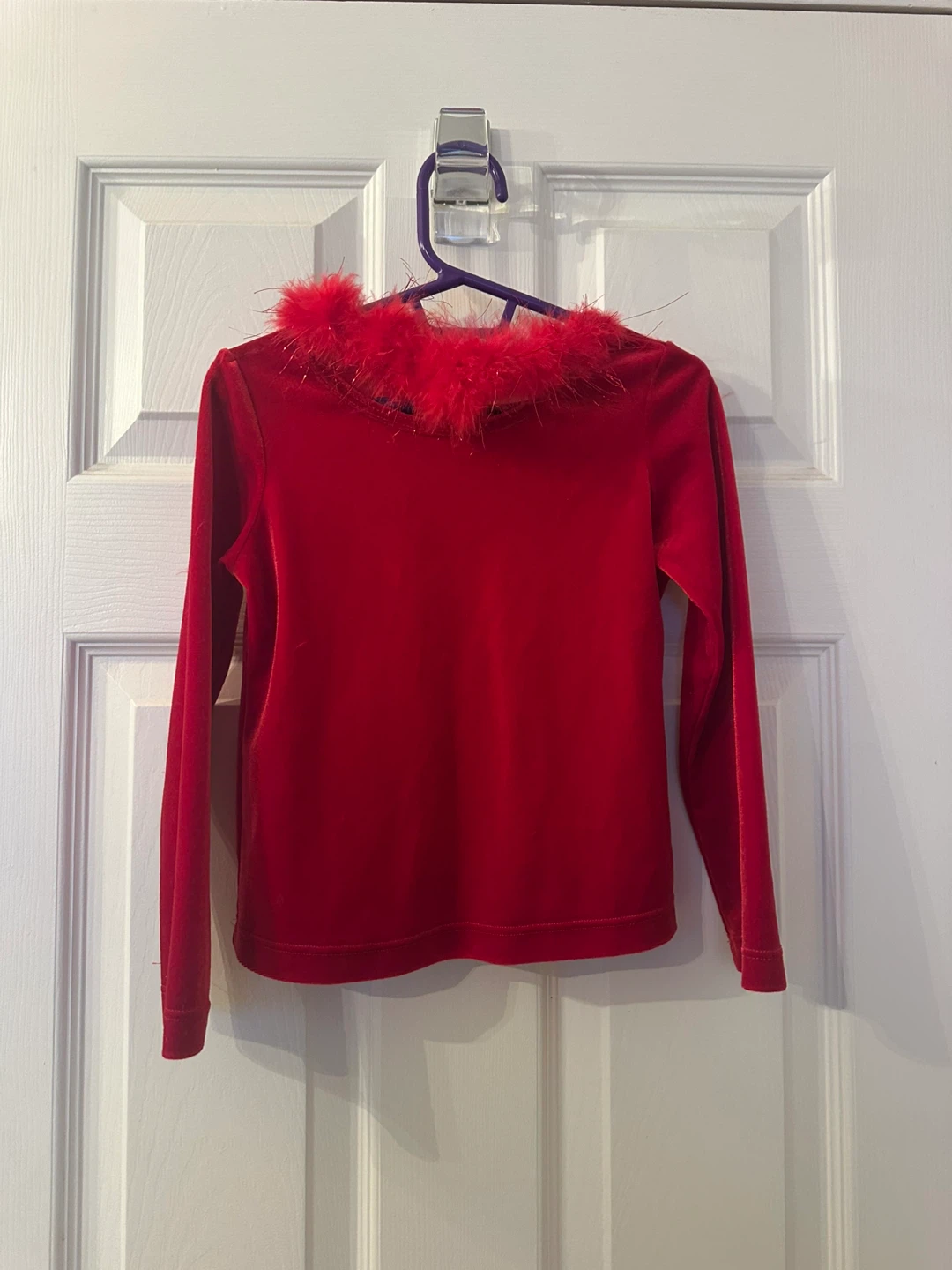 Red Velvet Long Sleeve Top with Faux Fur