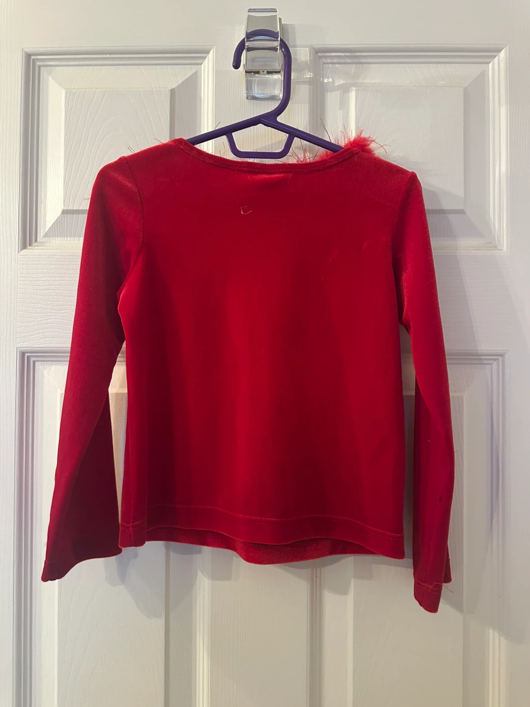 Red Velvet Long Sleeve Top with Faux Fur - photo 2