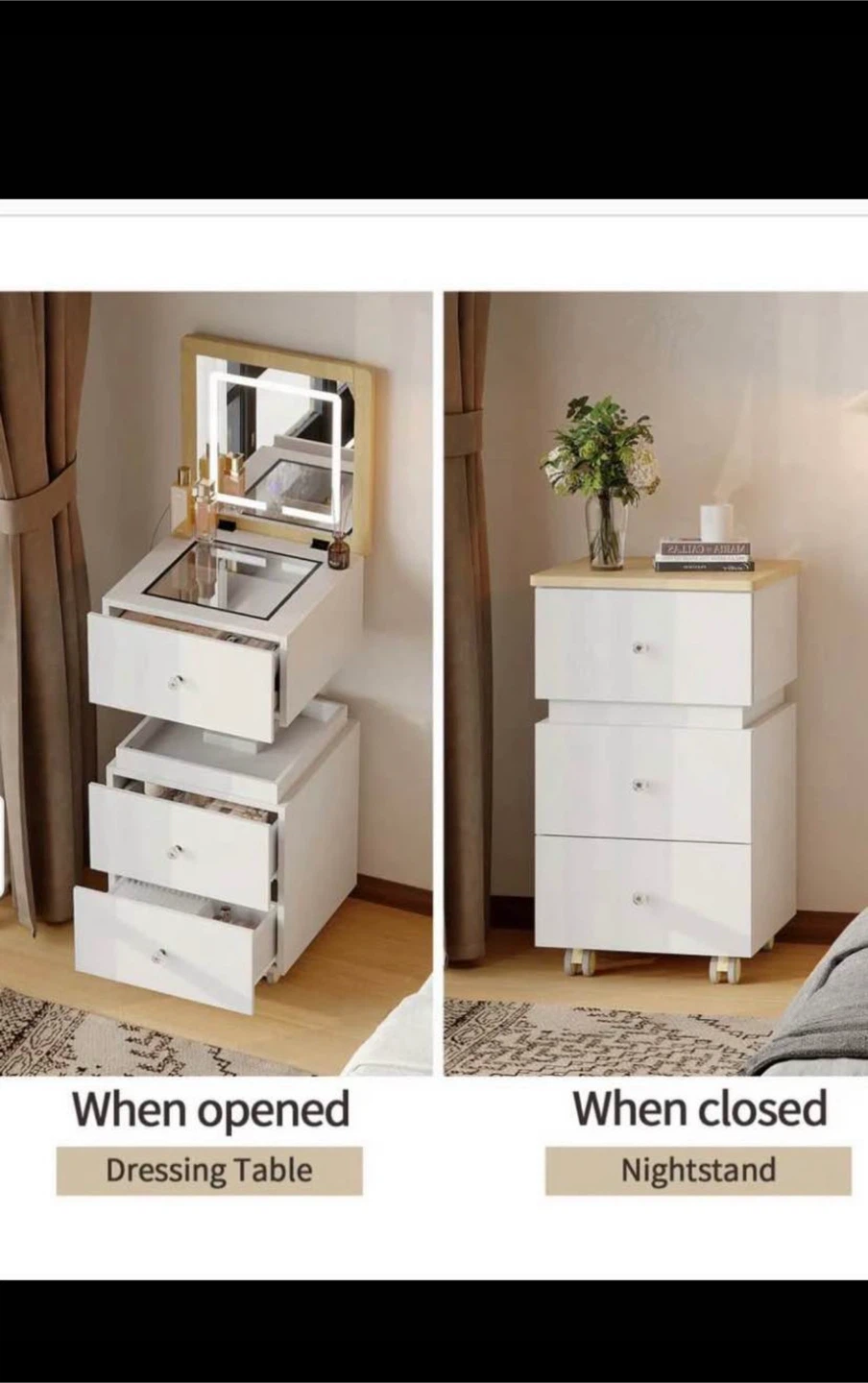 Rotating Dressing Table and Nightstand with LED Mirror - photo 2