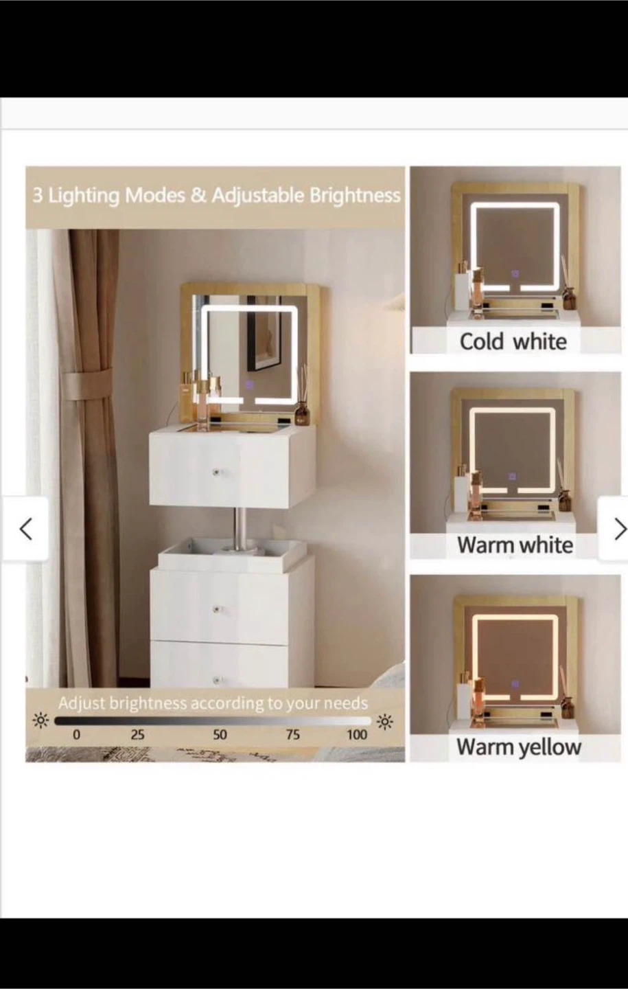 Rotating Dressing Table and Nightstand with LED Mirror - photo 3
