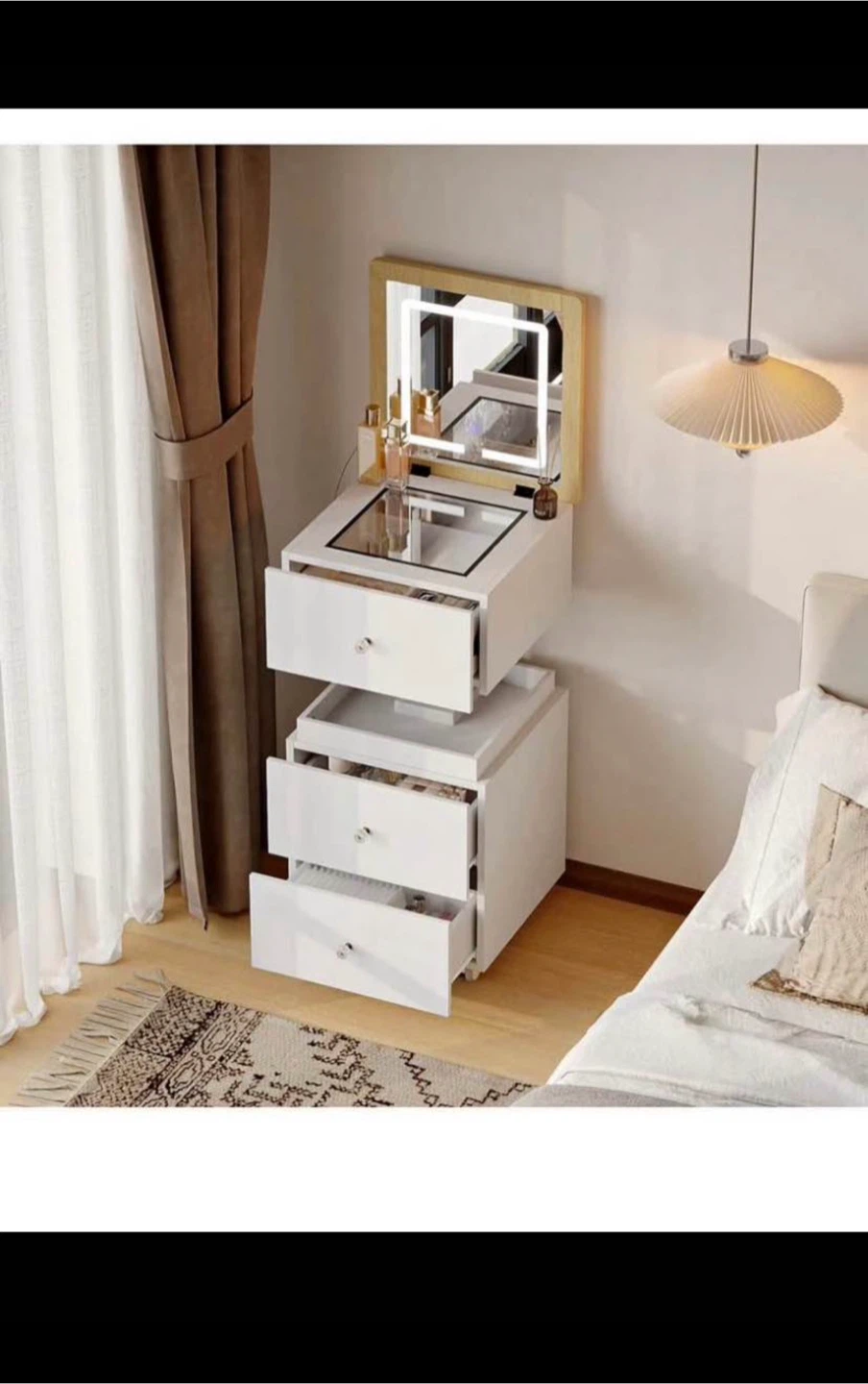 Rotating Dressing Table and Nightstand with LED Mirror - photo 5