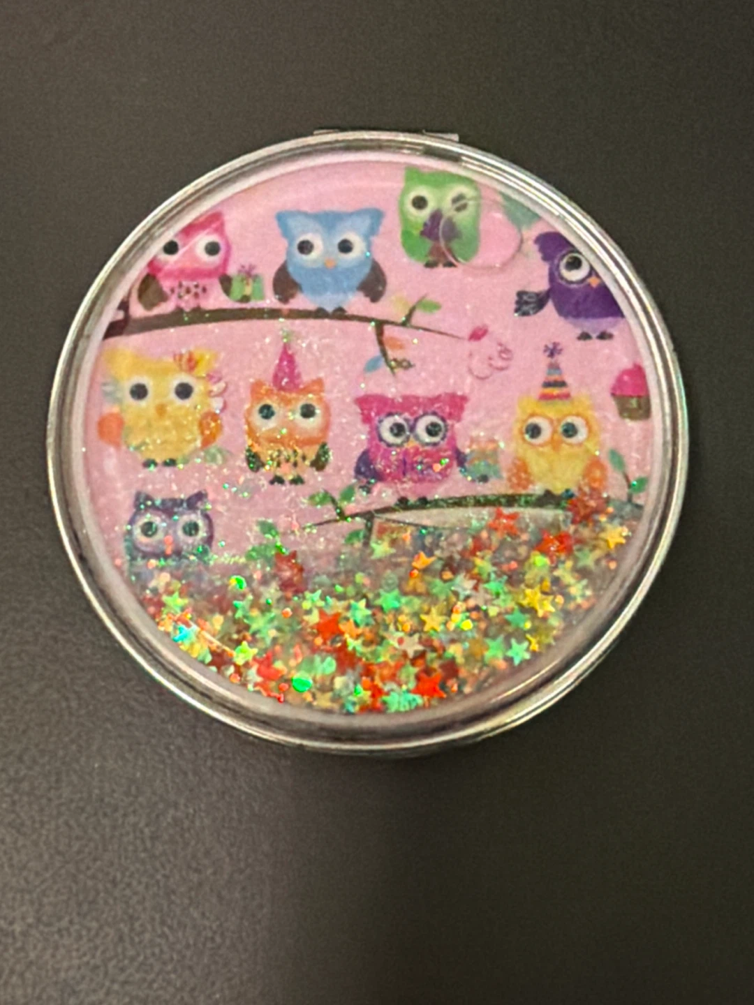Owl Design Glitter Pocket Mirror