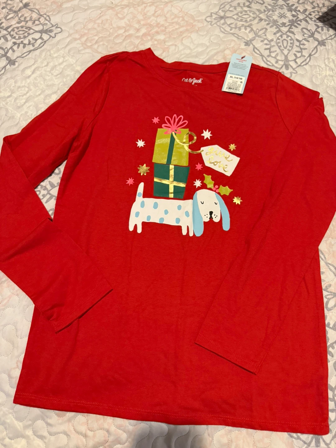 Cat & Jack Holiday Dog Long Sleeve Shirt XL