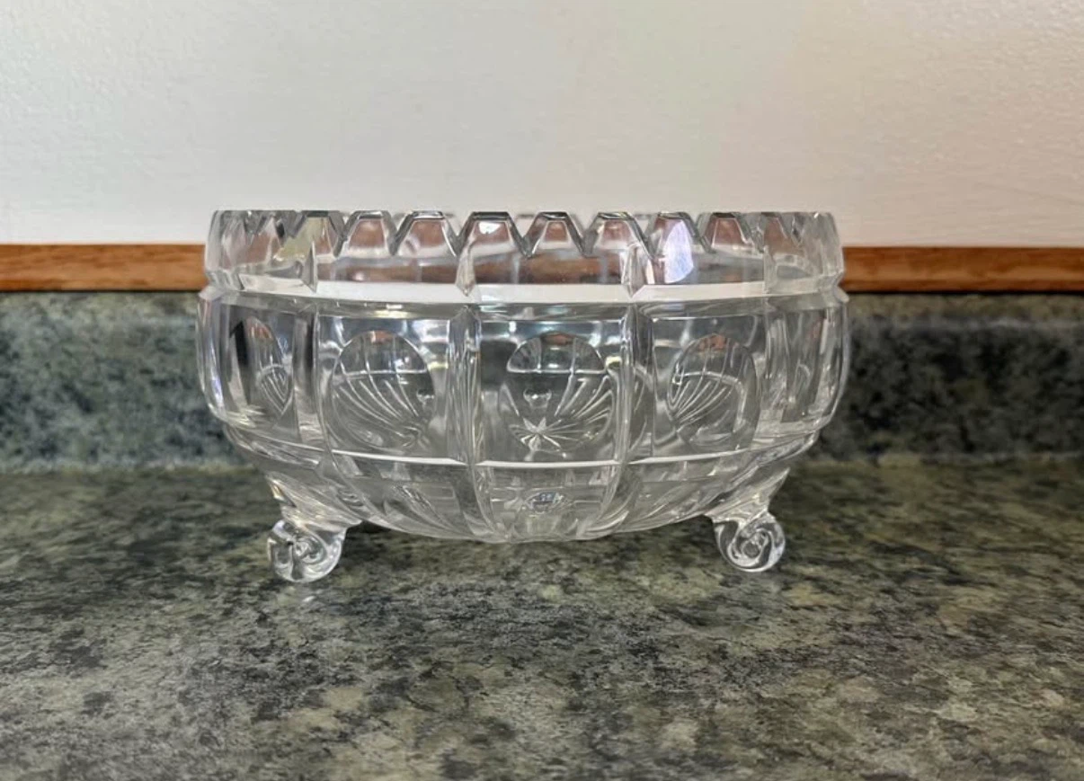 Lausitzer Glas Lead Crystal Glossy Clear Round Bowl GDR