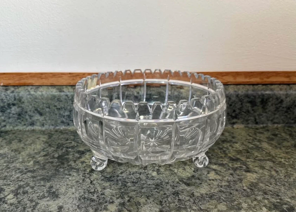 Lausitzer Glas Lead Crystal Glossy Clear Round Bowl GDR - photo 2