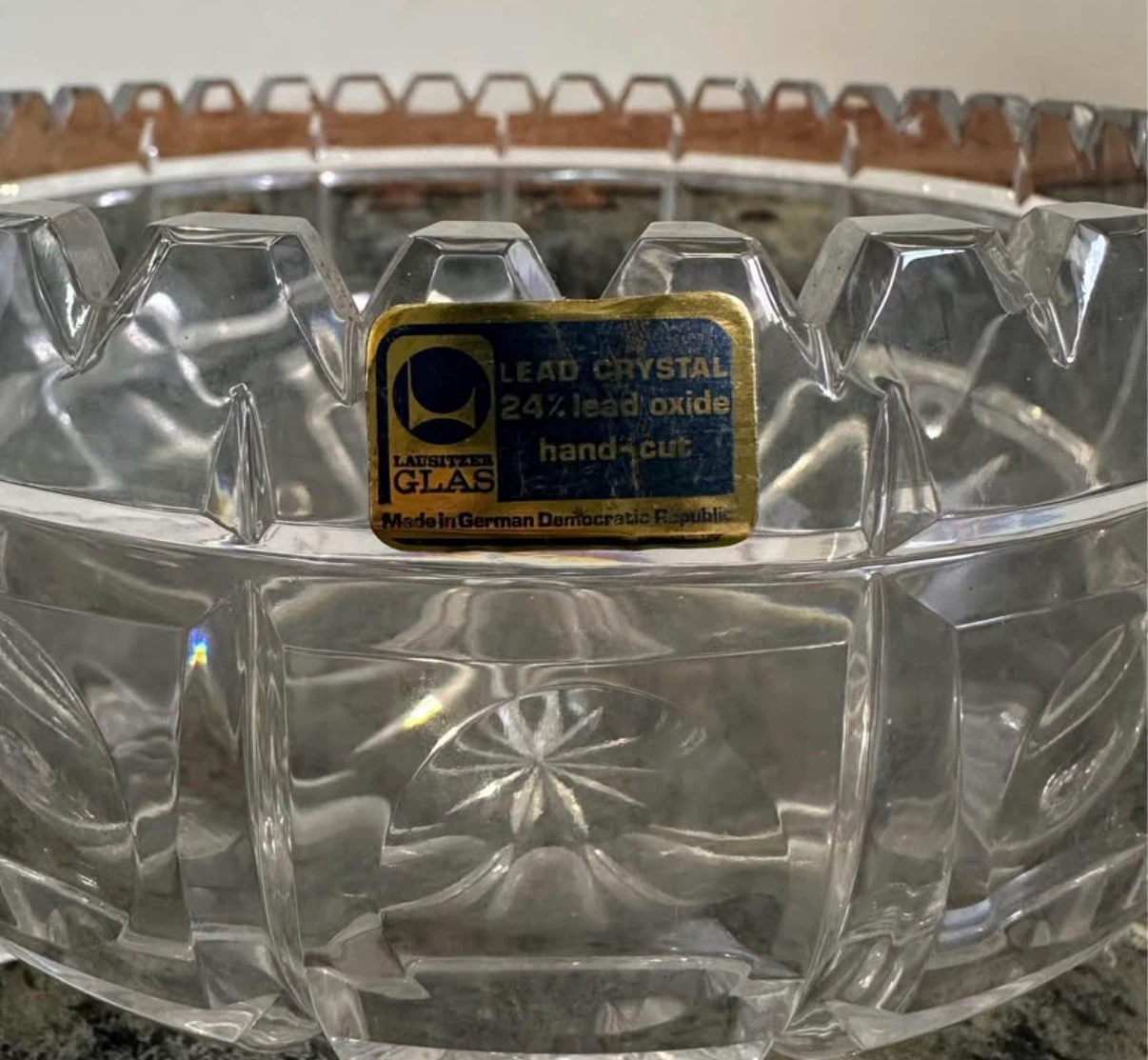Lausitzer Glas Lead Crystal Glossy Clear Round Bowl GDR - photo 5