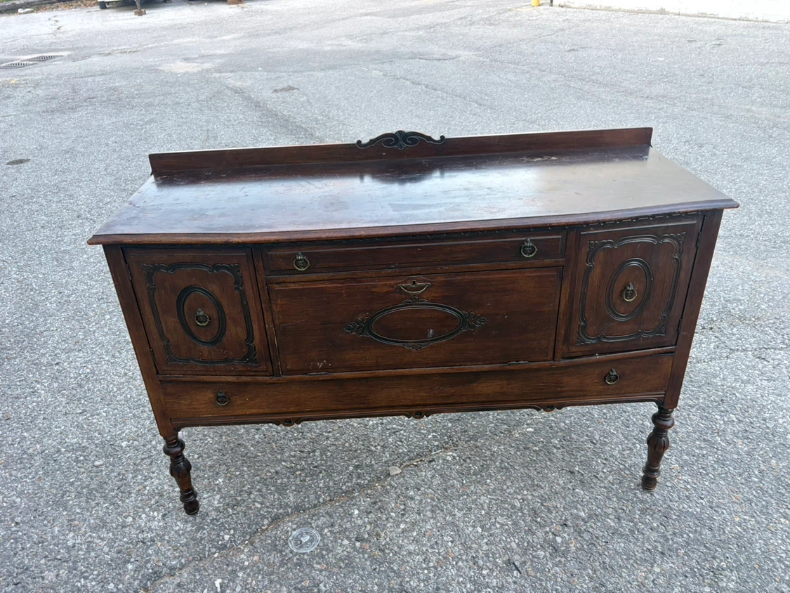 Free delivery used antique Vintage Wooden Buffet Sideboard - photo 2