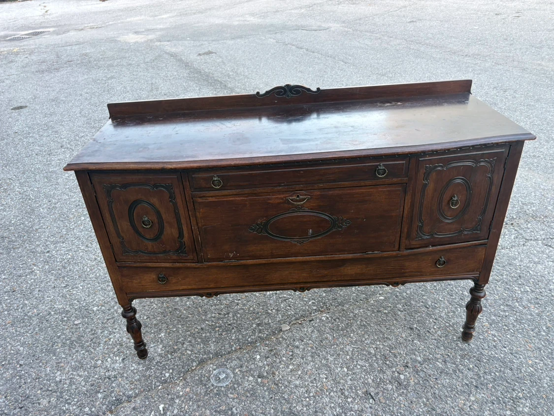 Free delivery used antique Vintage Wooden Buffet Sideboard - photo 3