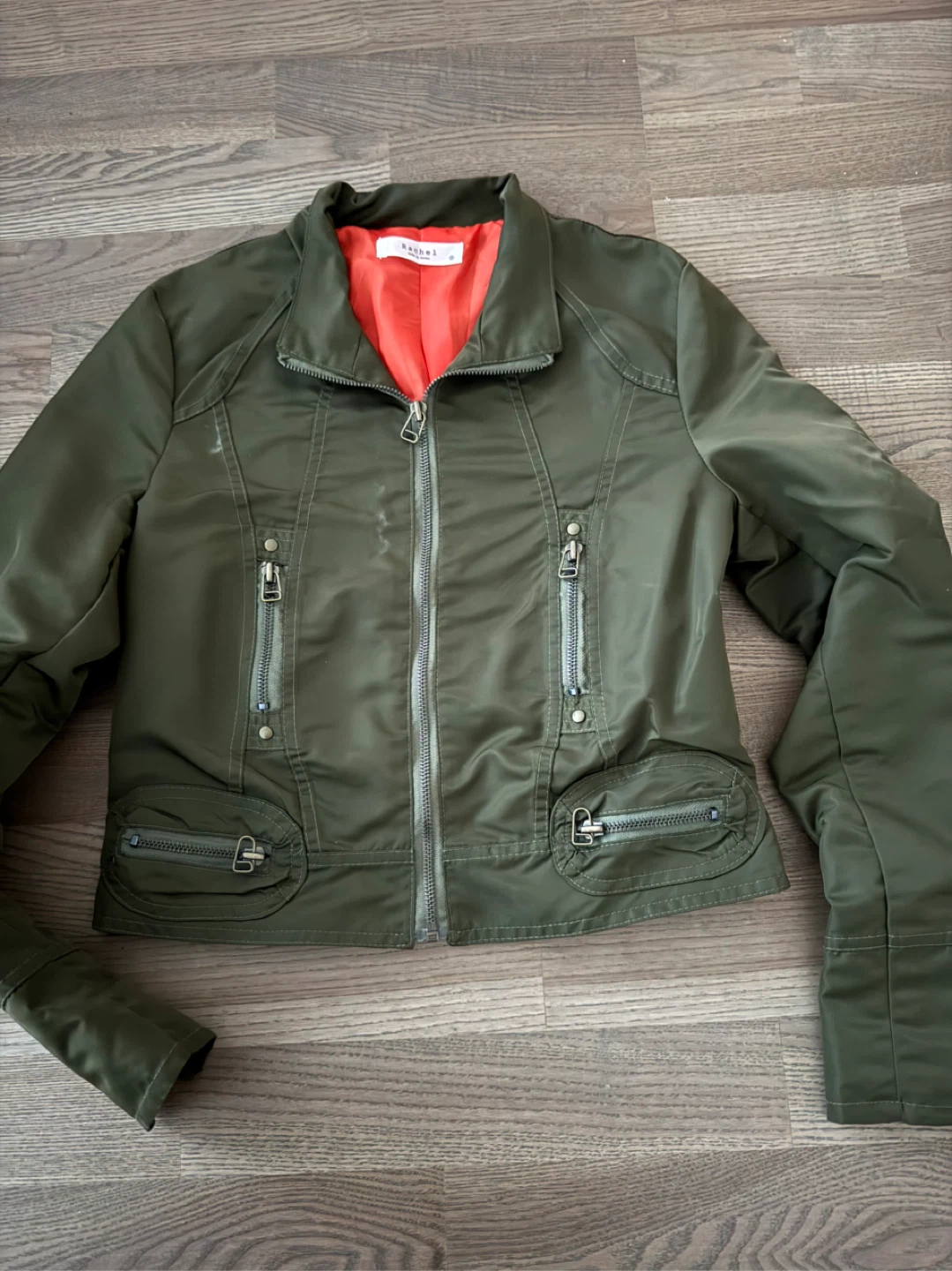 Designer’s Edgy Utility Moto Jacket with Pop of Orange Lining 🖤🔥 - photo 2