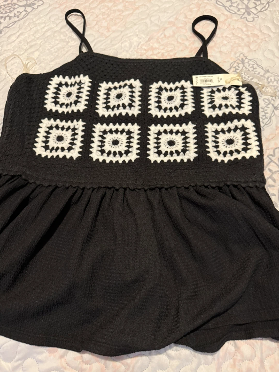 Black and white crochet camisole top