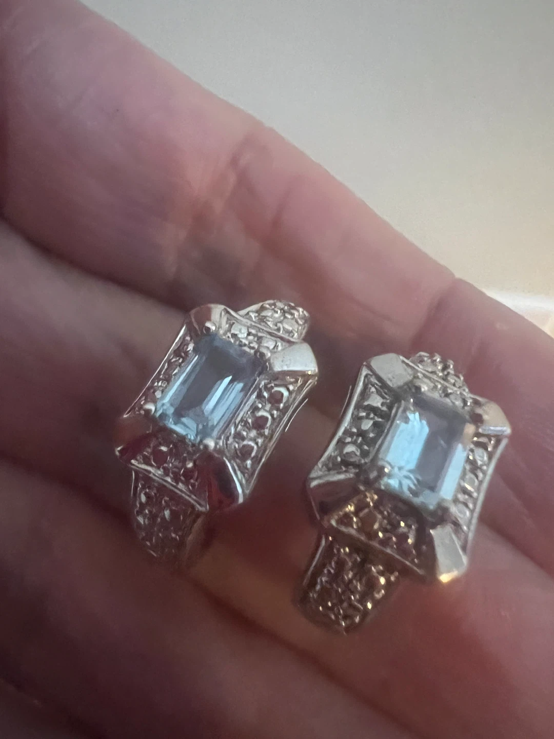 Pair of 925 Sterling Silver Blue aquamarine Earrings