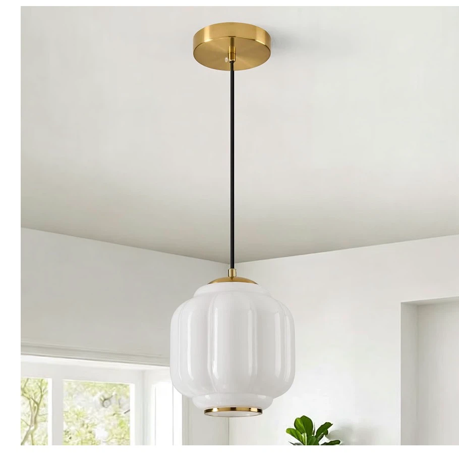 IPEDWO 7" Vintage Milk Glass Pendant Light - photo 2