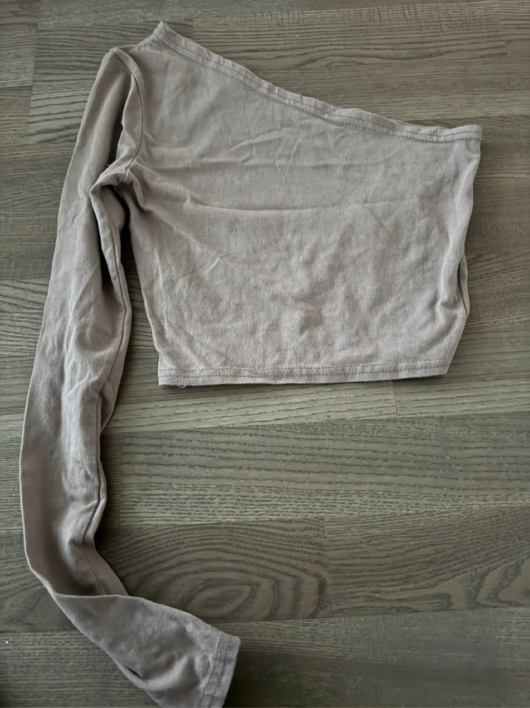 Designer’s Taupe One-Shoulder Long Sleeve Crop Top - photo 2