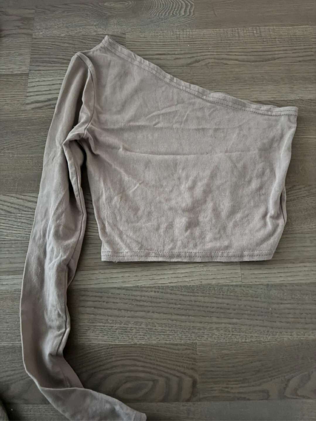 Designer’s Taupe One-Shoulder Long Sleeve Crop Top - photo 3