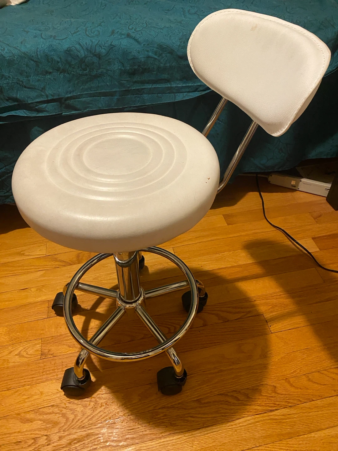 White Rolling Adjustable Stool