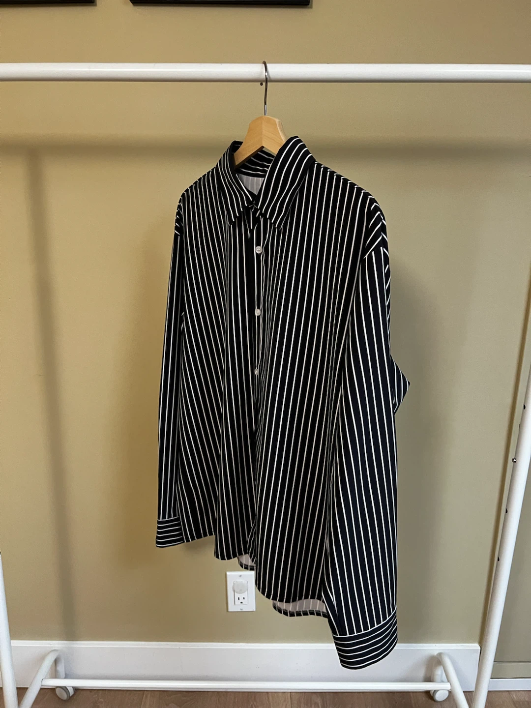 Black and white striped button-up shirt