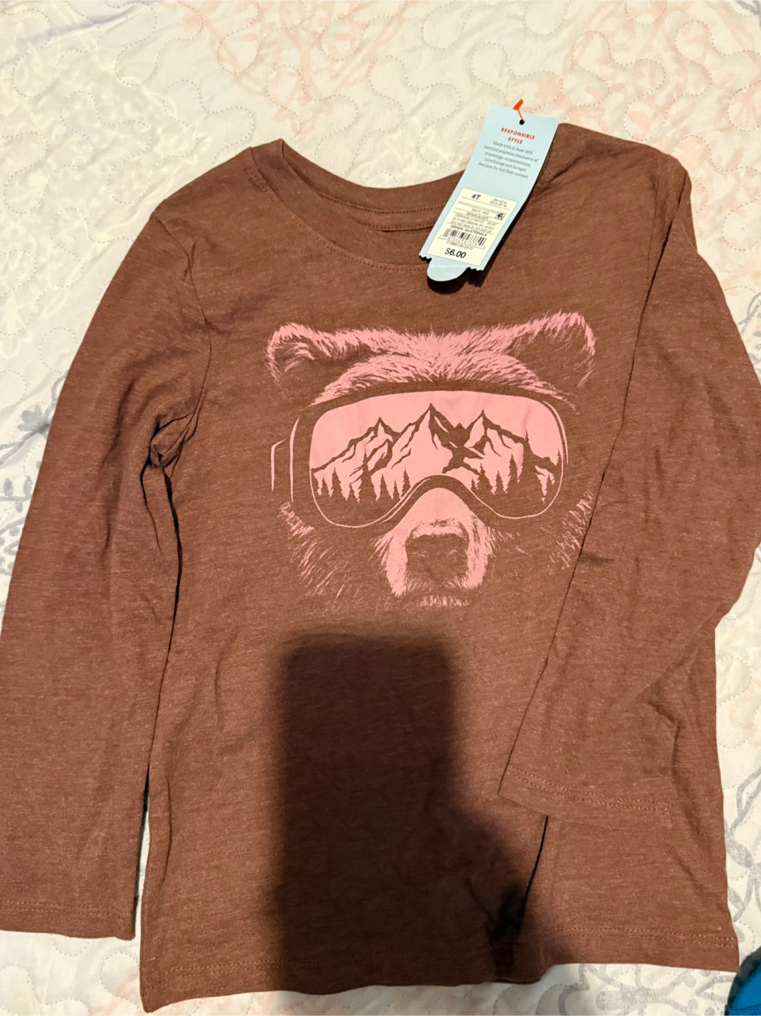 Cat & Jack Long Sleeve Bear Shirt Brown 4T