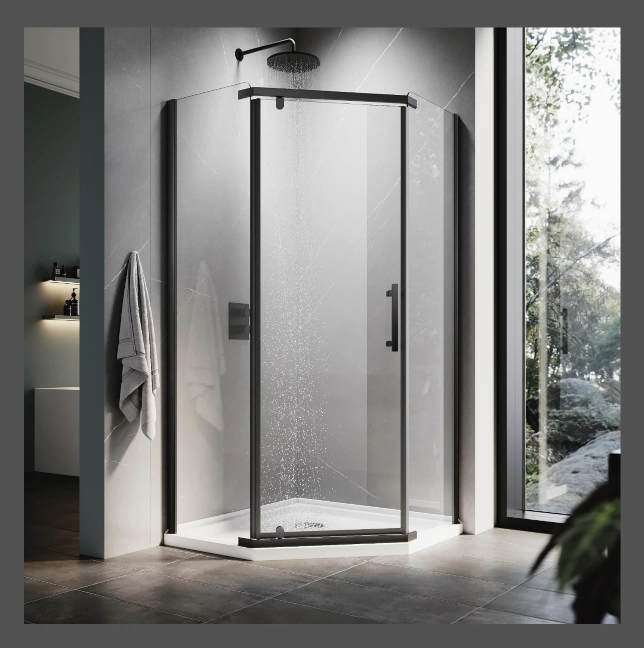 Neo-Angle Shower Enclosure with Black Frame