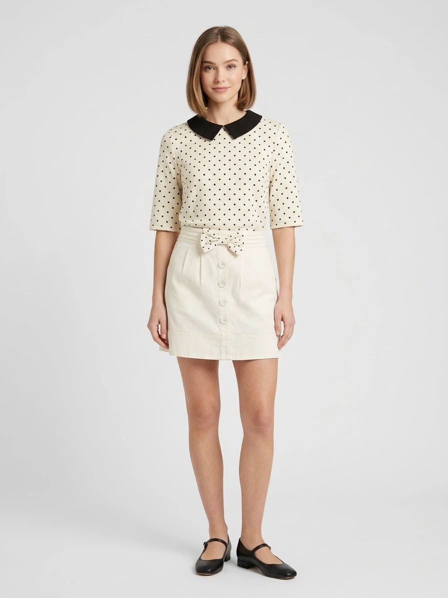 ZARA Polka Dot Collar Top and Skirt