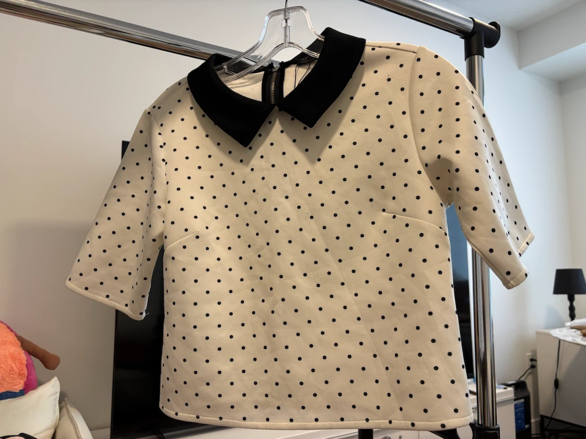 ZARA Polka Dot Collar Top and Skirt - photo 2