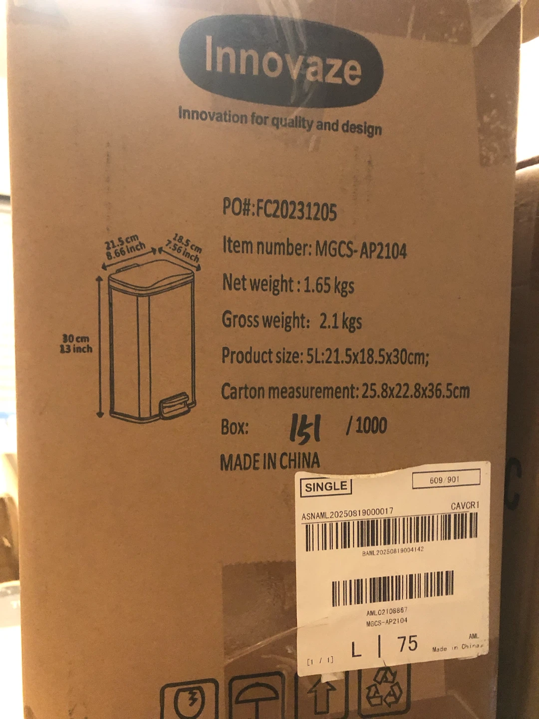1.3 Gal / 5L White Rectangular Step Trash Can with Lid & Inner - photo 5