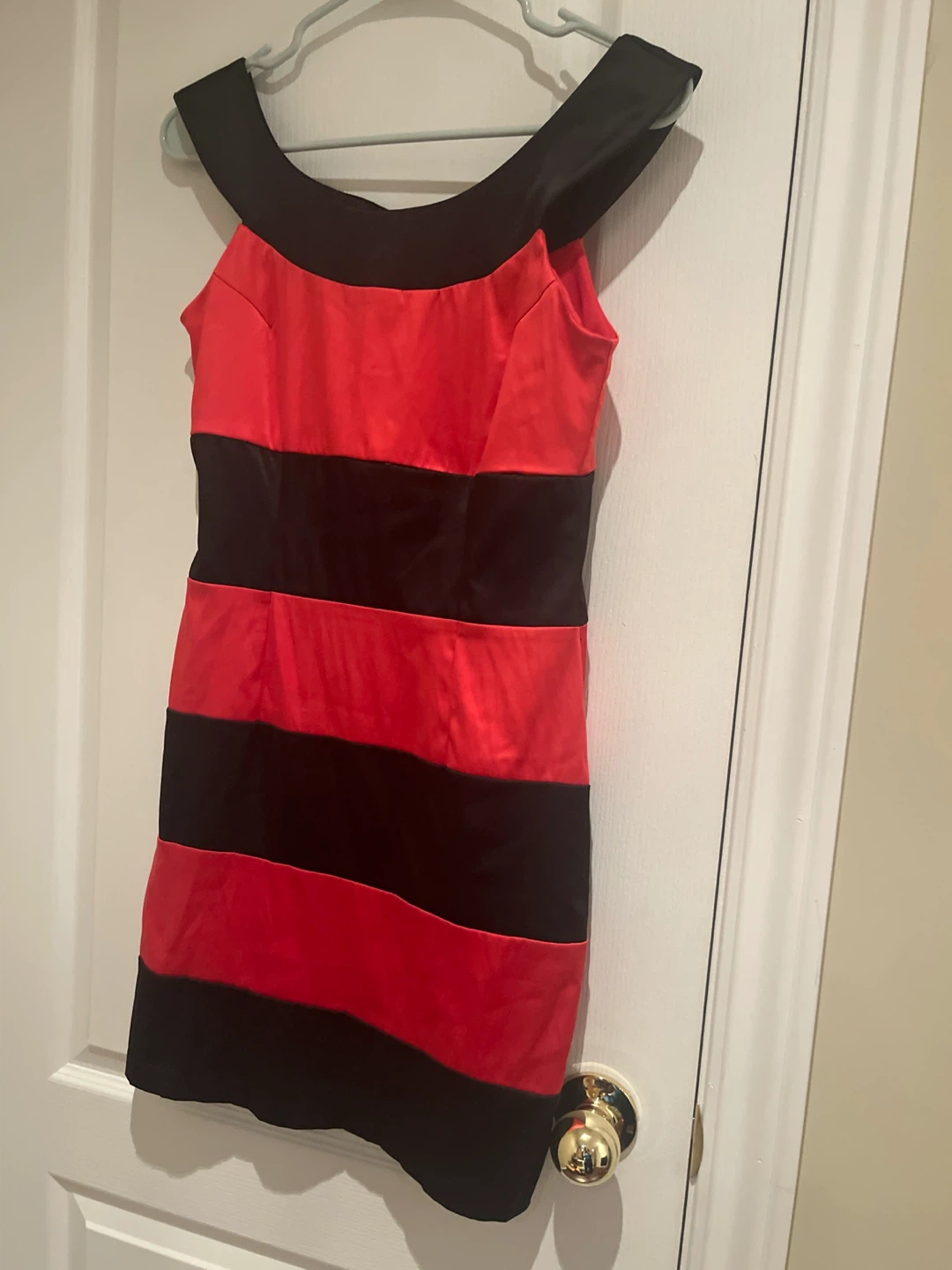 Red and black striped dress