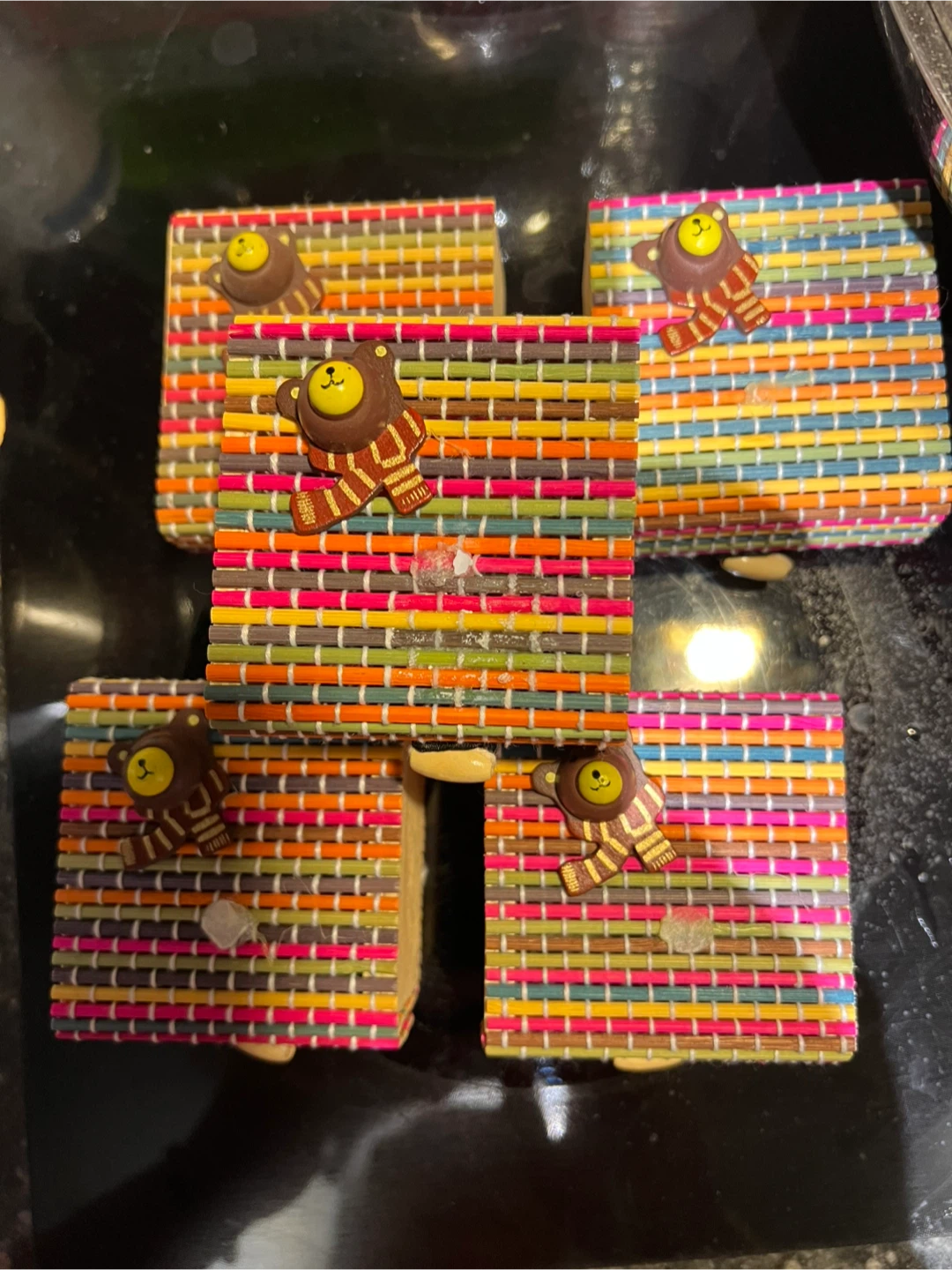 New Handmade night purse, new Set of 5 Small Wooden Bear Boxes - photo 4