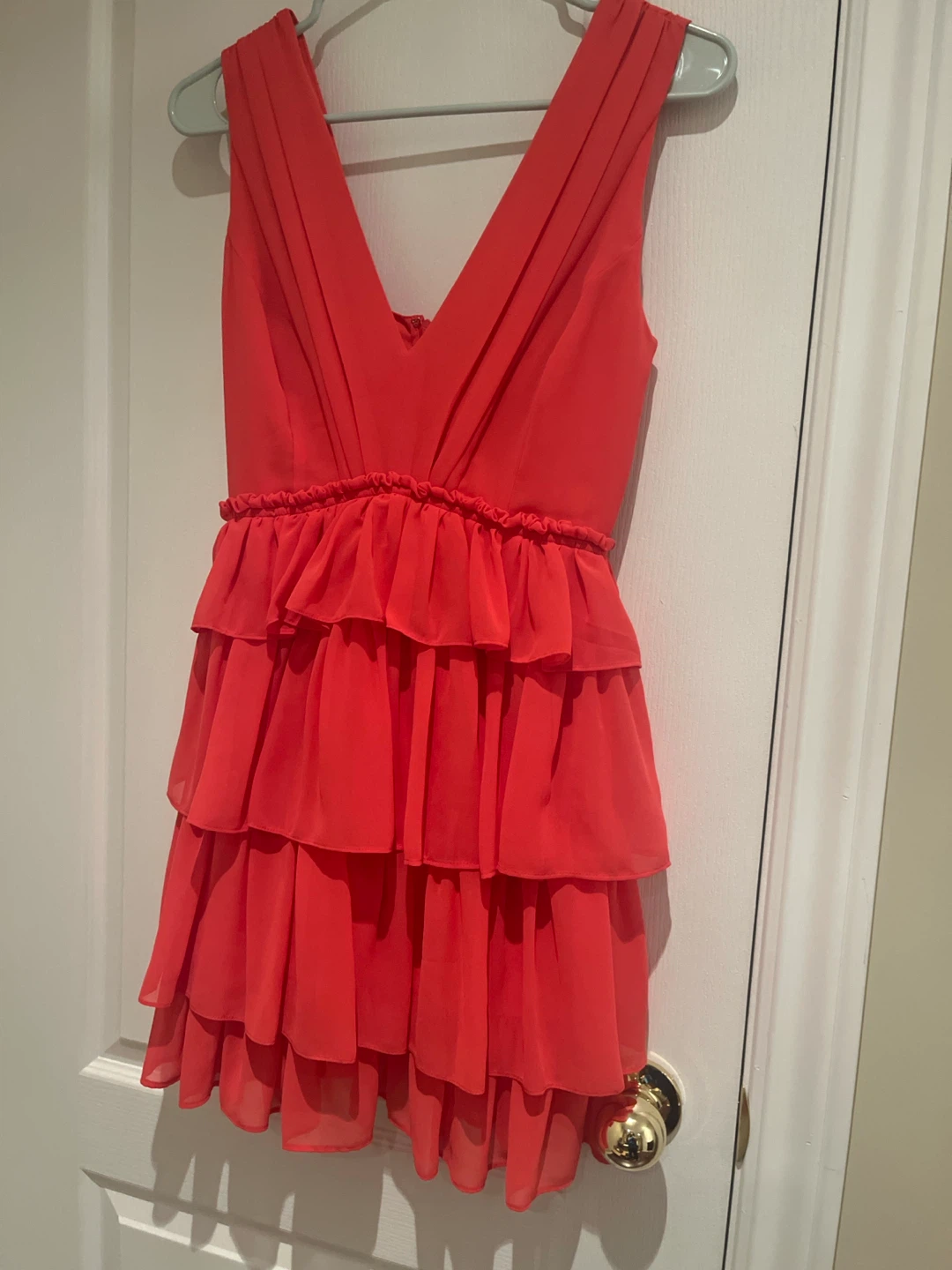Coral Red Layered Ruffle Mini Dress