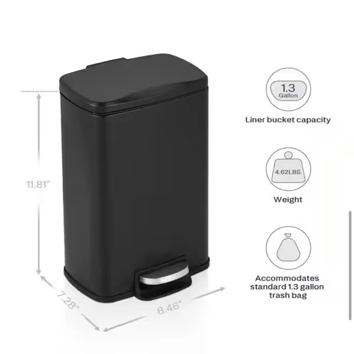 5L Step Pedal Garbage Bin with Lid & Removable Inner Bucket - photo 2