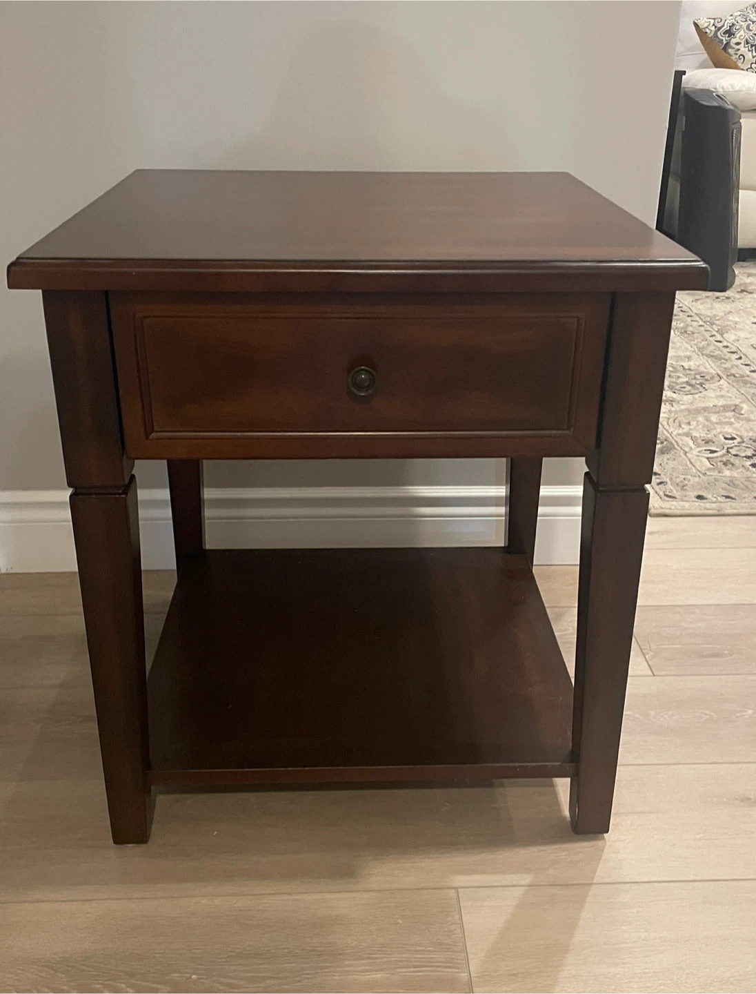 Dark Wood End Table with Drawer