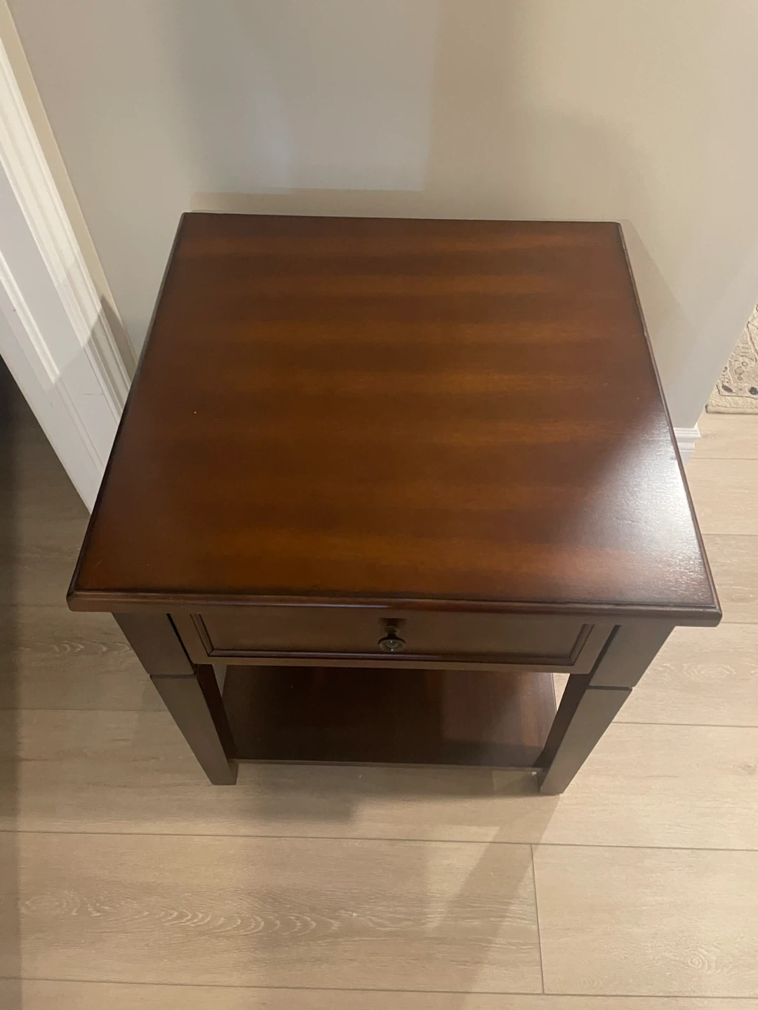 Dark Wood End Table with Drawer - photo 2