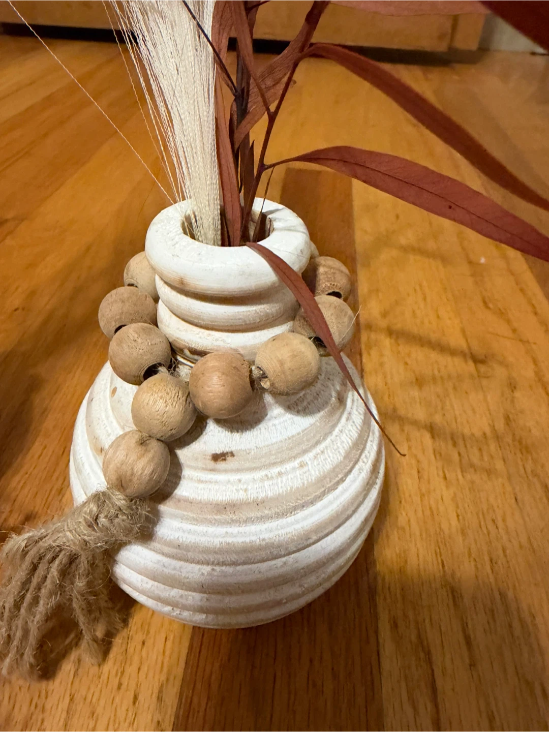 Set of Two Decorative White Vases with Wood Beads - photo 2