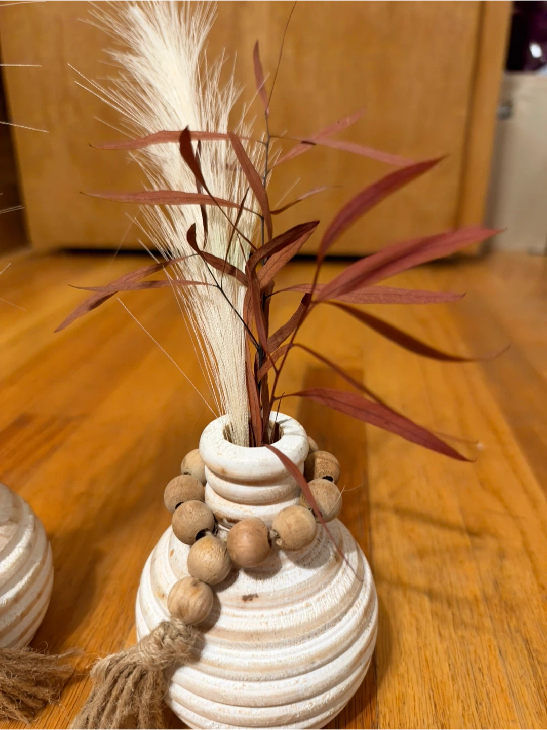 Set of Two Decorative White Vases with Wood Beads - photo 3