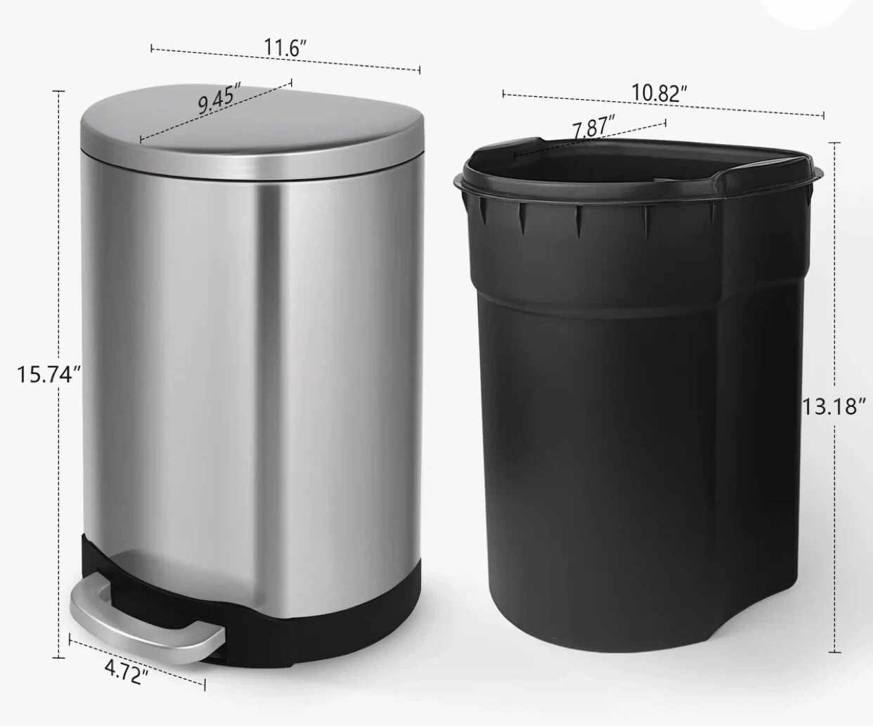 Stainless Steel Step Trash Can 3.2 G 12L Silver Pedal Garbage - photo 5