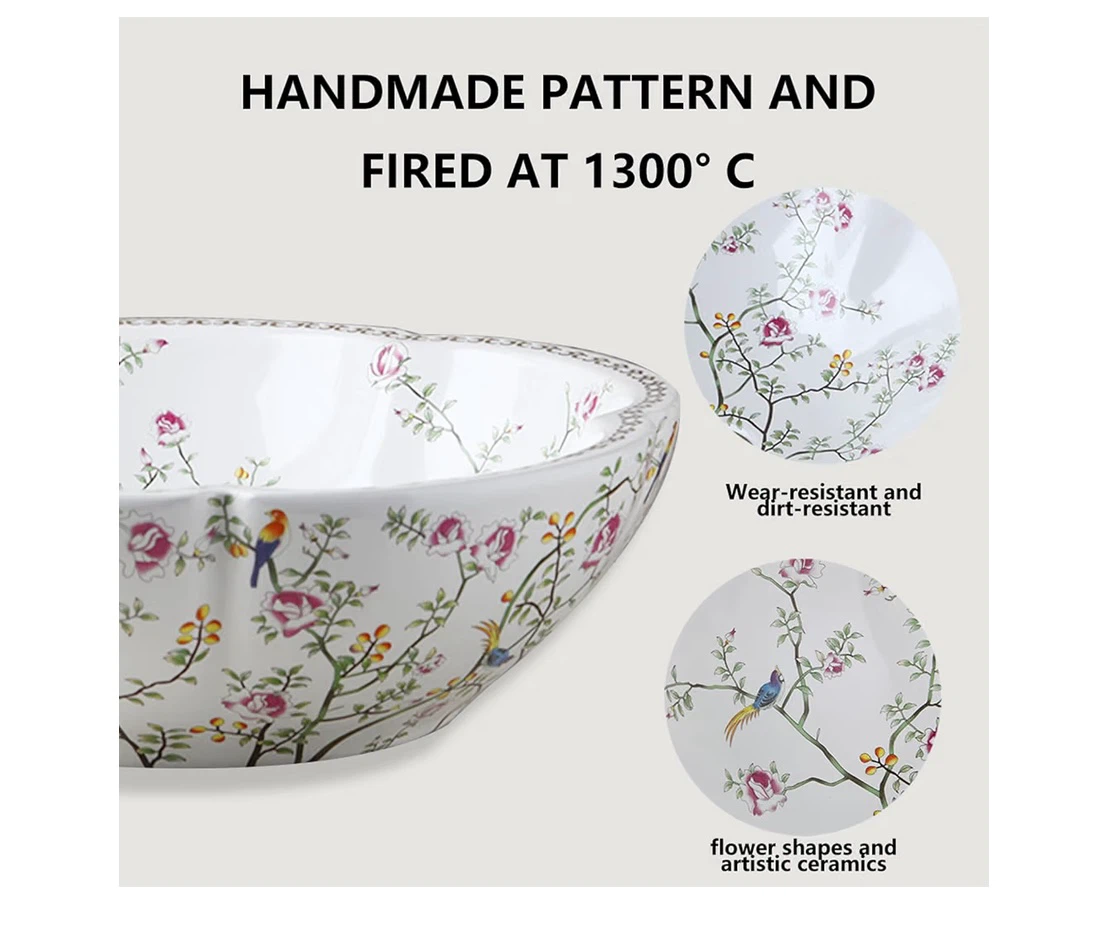MEKKHALA 16" White Flower Bird Vessel Sink Set Round - photo 3