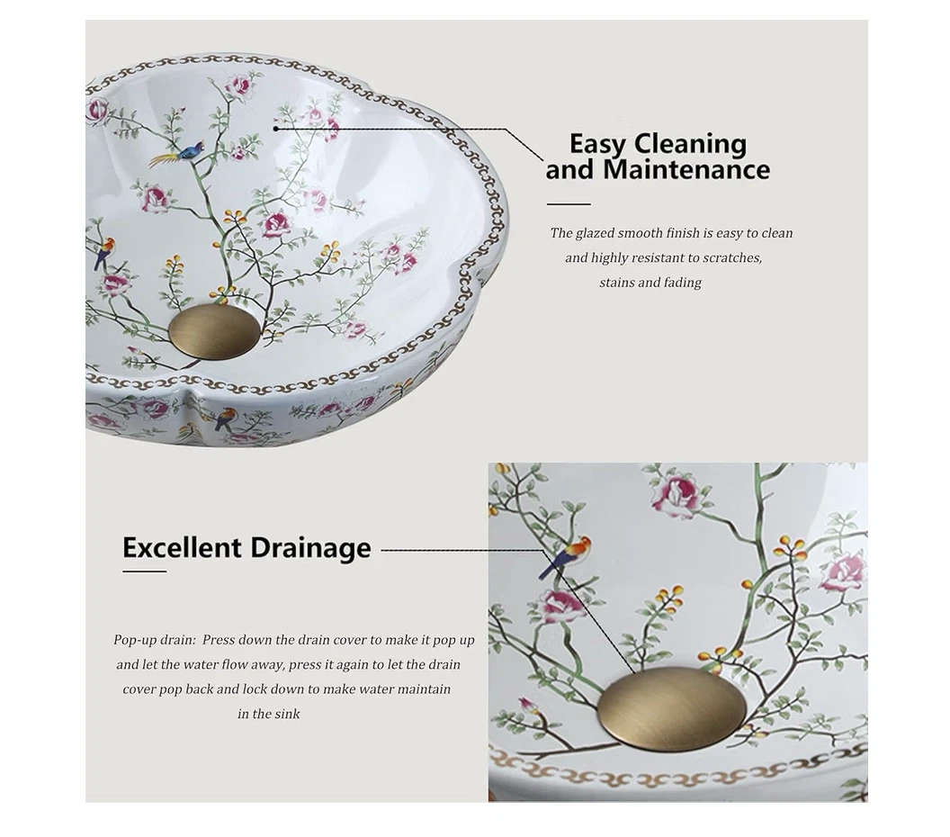 MEKKHALA 16" White Flower Bird Vessel Sink Set Round - photo 4