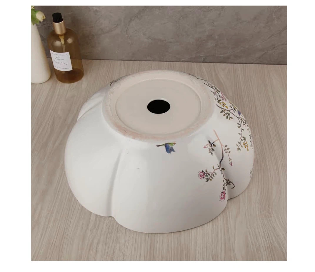MEKKHALA 16" White Flower Bird Vessel Sink Set Round - photo 5
