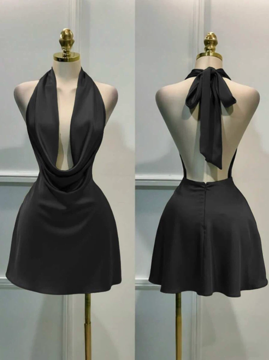 Brand new Black Satin Halter Mini Dress Size 4