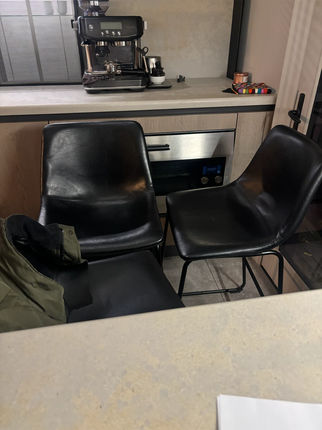 Set of 4 Black Leather Bar Stools