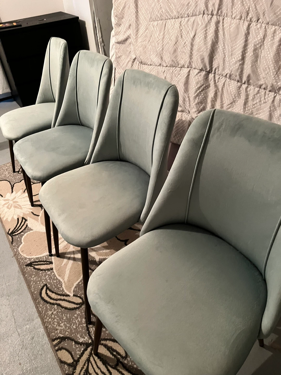 Set of 4 Light Blue Velvet Dining Chairs