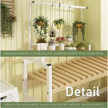 3-Tier Plant Stand with Hanging Rod – White & Natural Wood - photo 4