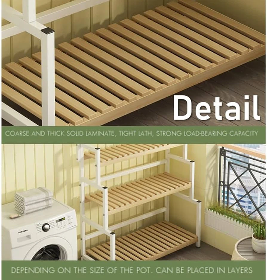3-Tier Plant Stand with Hanging Rod – White & Natural Wood - photo 5